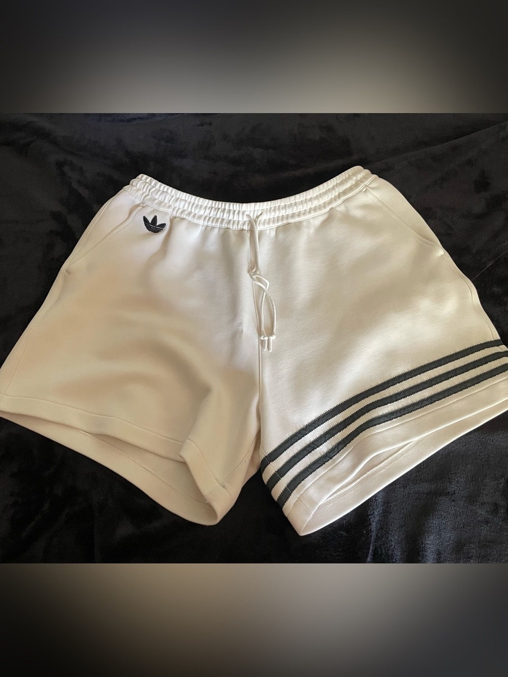 adidas Cream Shorts with Black Stripes and Trefoil